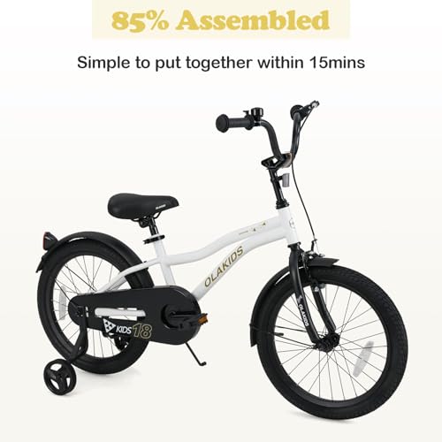 Image of Olakids Kids Bike, 12 14 16 18 Inch Toddlers Bicycle with Training Wheels Adjustable Seat and Handlebar, Handbrake and Coaster Brake for Boys Girls
