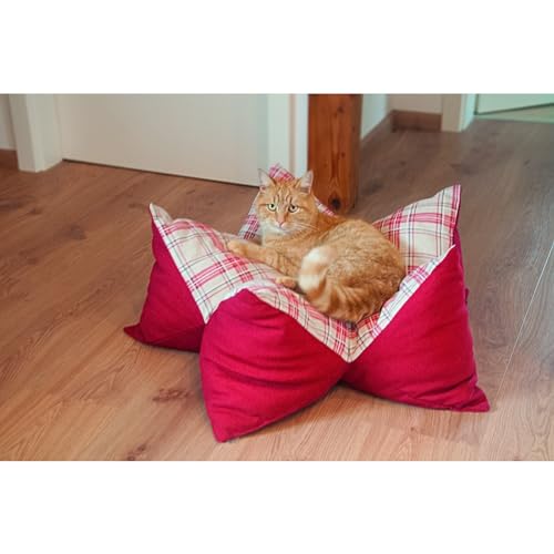 Aumüller Sternenkissen Karo, Beige/Rot - 70 cm - Liegekissen für Hunde und Katzen