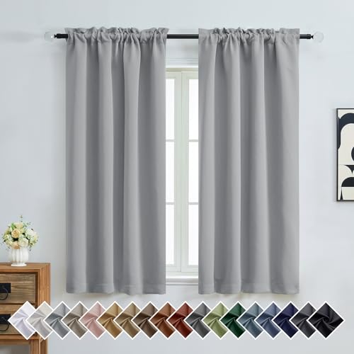 Image of Silver Grey Blackout Curtains for Bedroom 63 Inch Length 2 Panels, Protect Privacy Thermal Insulated Curtains for Bedroom, Dual Rod Pocket Window Treatments Blackout Drapes, 2x40Wx63L Inches