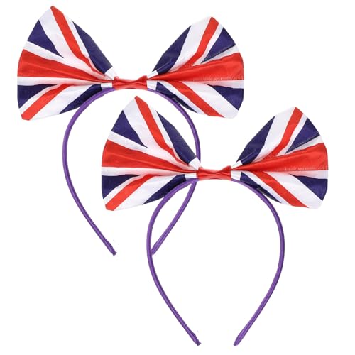 Image of 2 Pcs England Flag Bowknot Hair Loop Headband for Women Boys and Girls