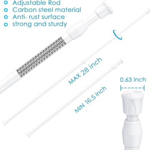 Image of MEXAU White Tension Curtain Rod 16 - 28 inch Spring Tension Rod Curtain Rod Adjustable Spring Rod Extendable Tension Rod for Kitchen, Bathroom, Window, Closet. | Adjustable Curtain Rods No Dilling Extendable Spring Tension Rod Short Curtain Rod for Windows, Kitchen, Bookshelf, Closet
