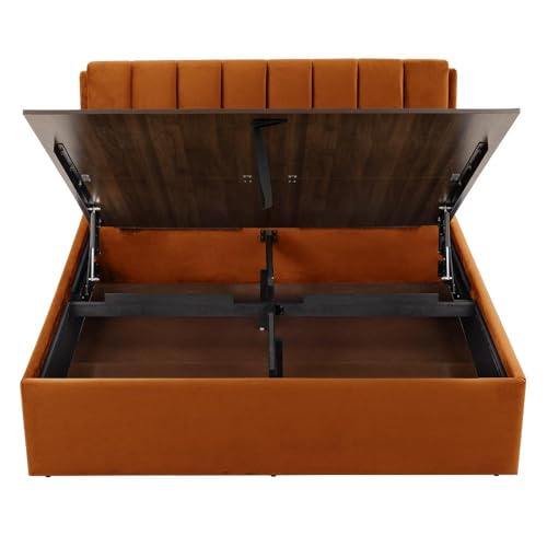 Image of Wakefit Bed | King (78 X 72) Solid Wood Bed, Upholstered, Hydraulic Storage, 3 Year Warranty - Antho - Velvet Amber