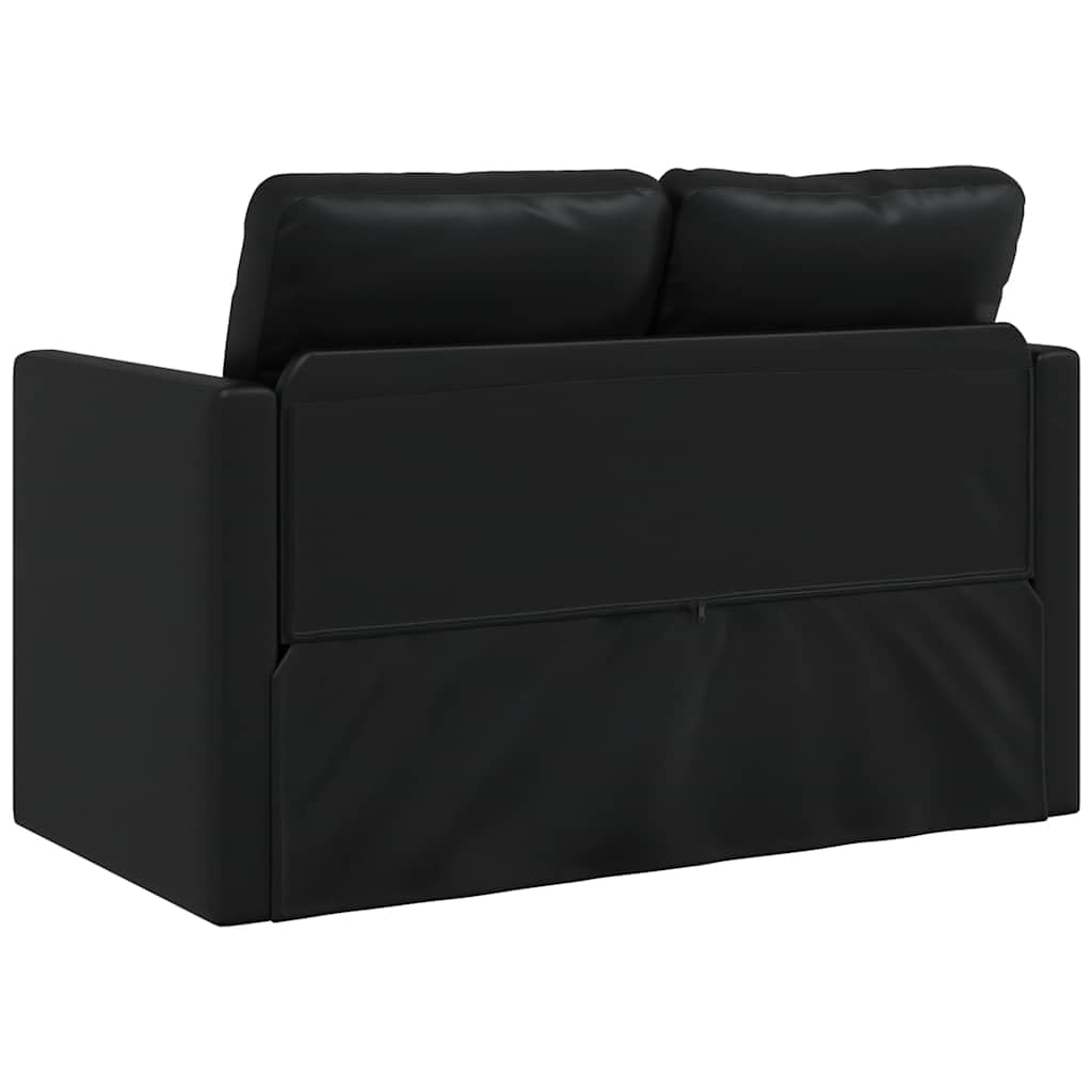 Sofá de suelo, convertible, negro, 112 x 174 x 55 cm, de cuero sintético, moderno, pequeño sofá de 2 plazas, para salón, dormitorio adolescente, estudio