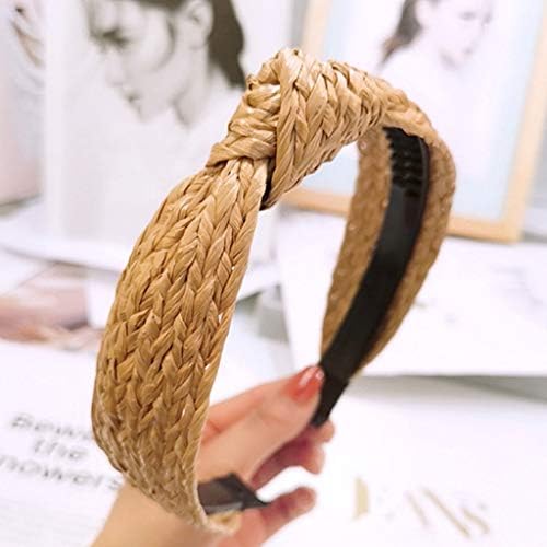 Headbands for Women Straw Knotted Headbands,Bohemian Summer Wide Headbands for Women Headwear Styling Tools Accessories,Style 1