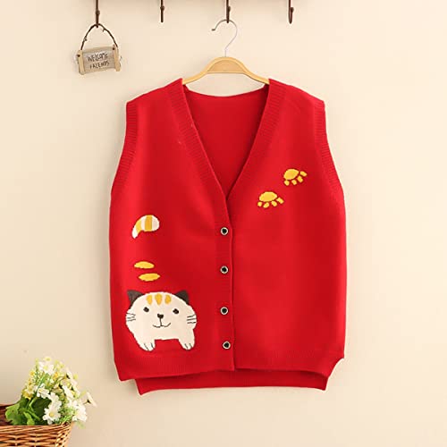 V Neck Sweater Vest Teen Girls Japanese Kawaii Cat Graphic Button Knit Cardigan Women Open Front Cute Sweaters Tank Top2