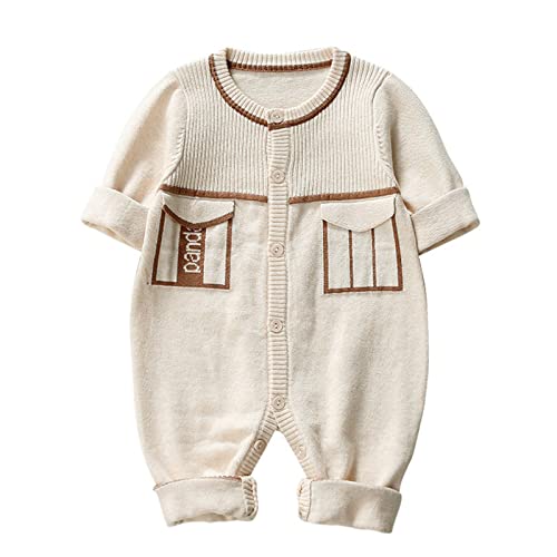 Voyoao Boys Hoodies Size 14 Newborn Infant Baby Button Down Knitted Romper Cotton Long Sleeve Boy Girl (Beige, 12-18 Months) #TOP24