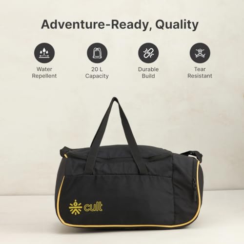 Image of Cult Unisex Duffle Bag 25L - Lightweight, Water-Repellent & Durable Gym and Travel Bag with Adjustable Shoulder Strap, Side Pocket & Strong Zippers - Yellow