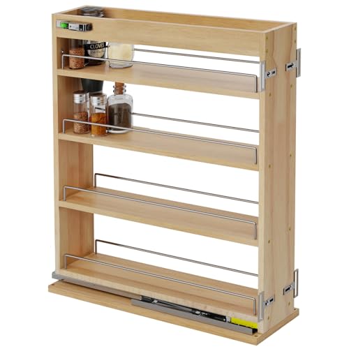 Grehitk Pull Out Spice Rack Organizer for Cabinet (5 W x 22.3 D x 25.2 H), Sliding Spice Rack for Kitchen Cabinet, Wood Pull Out Cabinet Organizer for Multi-Use