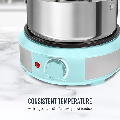 Image of Nostalgia 8-Cup Electric Fondue Pot Set for Cheese & Chocolate - 8 Color-Coded Forks, Temperature Control - Kitchen Gadgets and Appliances for Hors d'Oeuvres and More - Aqua