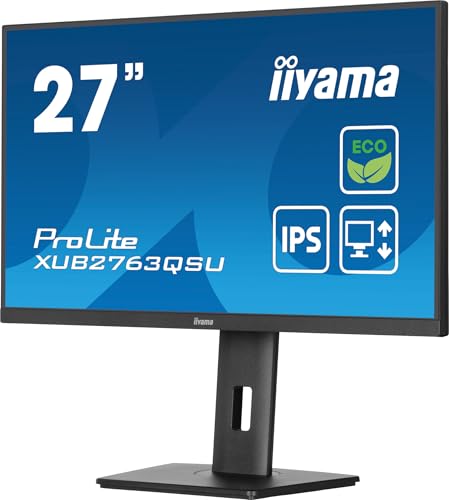 Ecran iiyama Prolite XUB2763QSU-B1 Slim,IPS, 2560x1440@100Hz, 2ms, 350cd, DP/HDMI/USB HUB (2x3.2), Haut-parleurs, FreeSync, i-Style, réglable en Hauteur + Pivot, TCO, Green Product