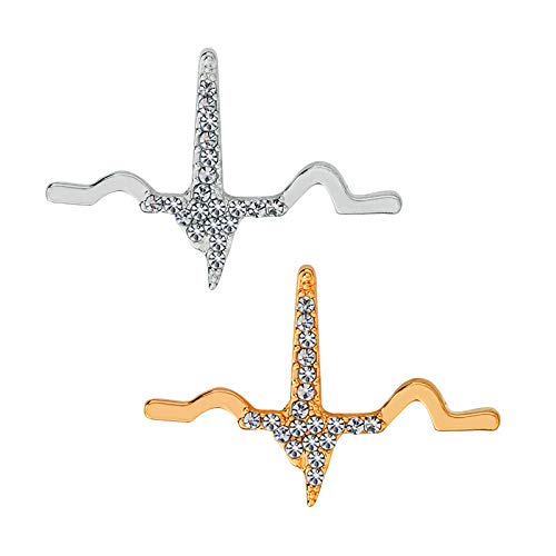 2-Set of Metal Silver and Golden ECG P QRS T Waveform Brooch White Coat Pins Gift for Doctors EMT EMS