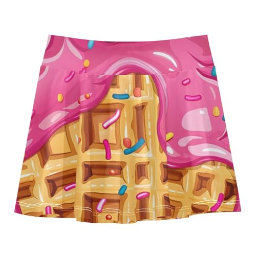 visesunny Girl's Golf Skirt Athletic Pink Waffle Ice Cream Tennis Skort Sport Activewear with Double Layer Pockets