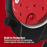 Labgear Extension Lead 15m Heavy Duty Cable Reel 4 Socket 13A Power Reel with Thermal Cut-Out Protection, Durable Drum and Carry Handle Black/Red - Image 4