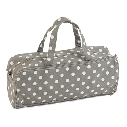 Hobby Gift ekskluzywna torba na drutach 100% miękka bawełna, etui na szpilki, uchwyt na przędzę, torba na szydełku, podwójny uchwyt, 13 x 45 x 18 cm, szary w kropki
