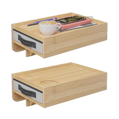 Relaxdays Table de Chevet à Clipser, Lot de 2, Bambou, H x l x P : 14 x 37 x 26,5 cm, tiroir, Tablette de lit, Nature