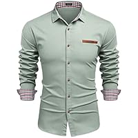 COOFANDY Herren Hemd Langarm Jeanshemd Denim Shirt Freizeithemd Herrenhemden Langarm Langarmhemd Cowboy-Style Hemden männer Kent-Kragen Slim fit Seladongrün XL