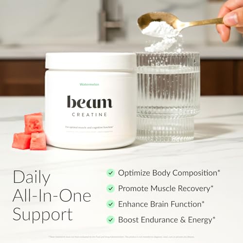 Image of BEAM Creatine Monohydrate Powder - 5g Micronized Creatine Monohydrate, Flavored Creatine for Women & Men, Muscle Strength, Growth & Cognitive Support, Watermelon Flavor, 30 Servings