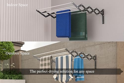Image of UNOBRIGHT Foldable Wall Mounted Clothes Drying Stand | Heavy Duty Rust Free Stainless Steel Multi Rod Laundry Rack | 3 Feet, 8 Rods | Space Saving for Balcony, Bathroom & Laundry Room