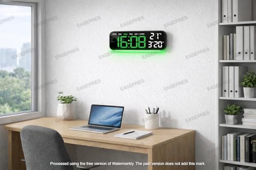 Image of EASEPRES Digital Wall & Table Clock, RGB Bottom Light, Type-C Charging, Dual Alarm, Date, Day & Temperature Display, 12 /24 Hour Format, for Bedroom, Table, Home,Office (Green, 10 inch)