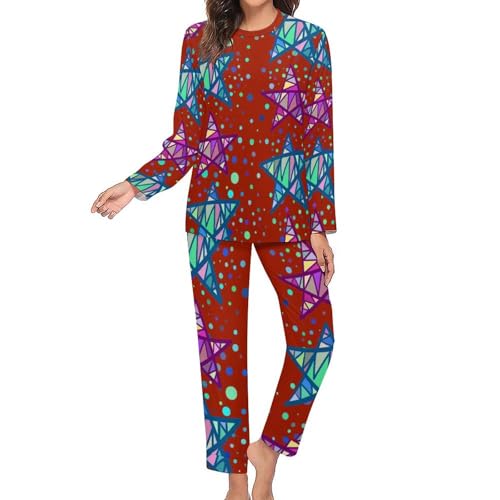 Pyjama femme contre le froid nocturne ensemble manches longues et pantalon Étoile Violet