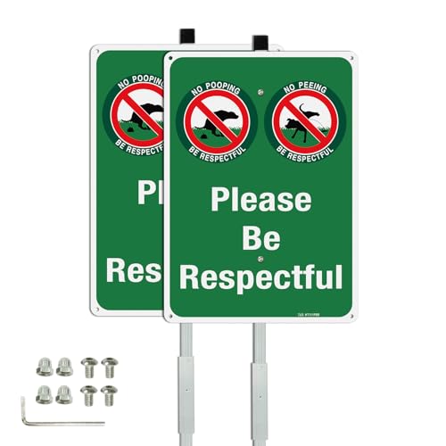 Panneau Please Be Respectful stop aux incivilités sur la pelouse avec piquet