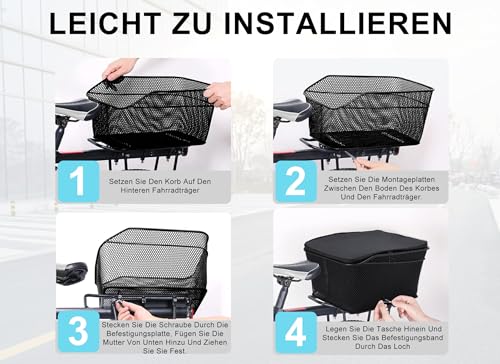 Cryfokt Fahrradkorb Hinten, Fahrradkorb aus Metalldraht mit Wasserdichter Abdeckung, 20L Fahrrad-Gepäckträger mit Großem Fassungsvermögen, Aufbewahrungskorb für Hintere Fahrradträger