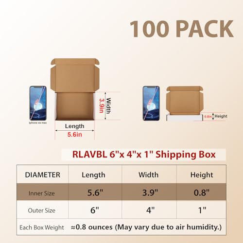 Image of RLAVBL 6x4x1 Shipping Boxes Set of 100, White Small Corrugated Cardboard Box, Mailer Box