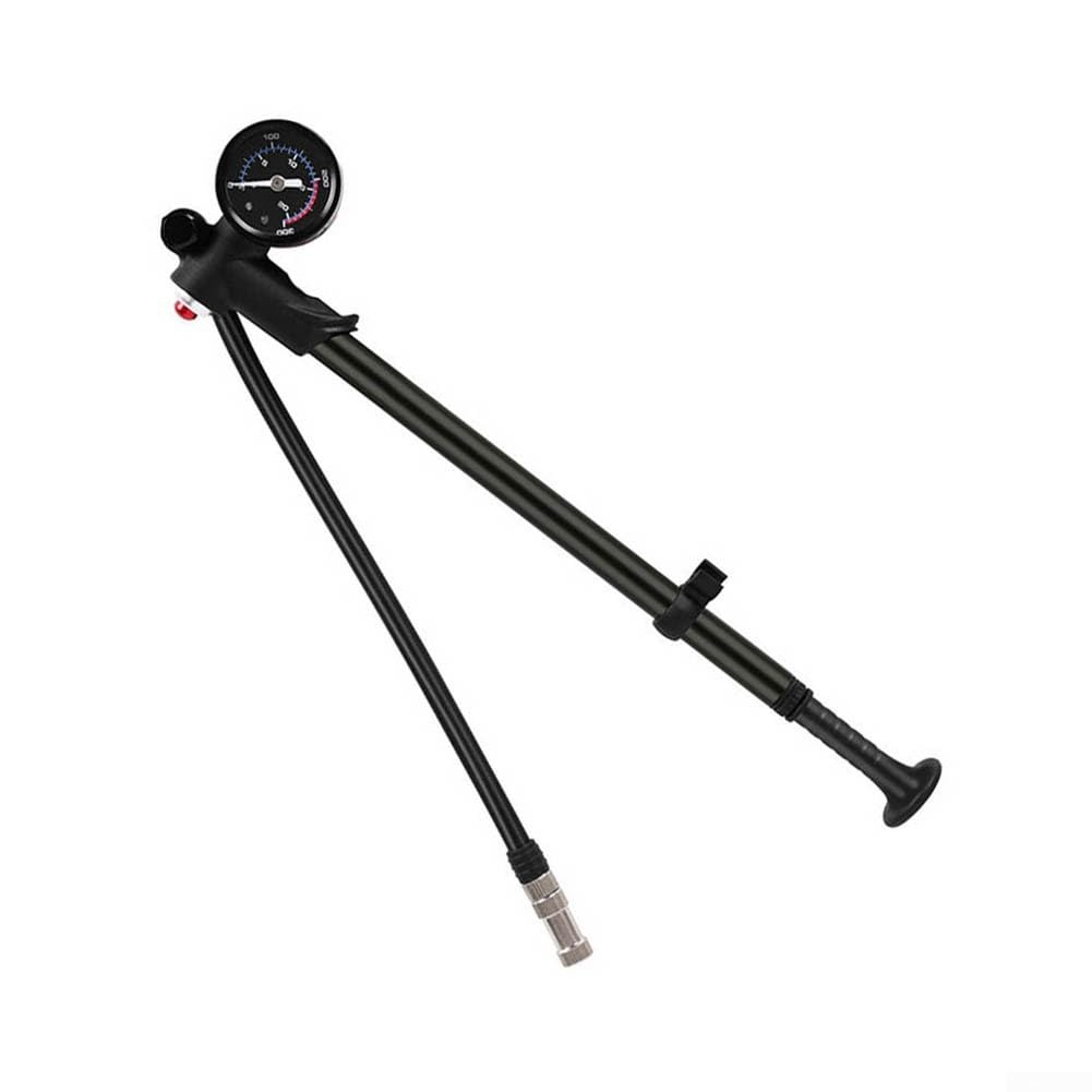 Bomba de horquilla de suspensión de bicicleta de aleación de aluminio de 300 PSI con manómetro para amortiguador trasero y neumático para válvula Presta para Schraders, color negro