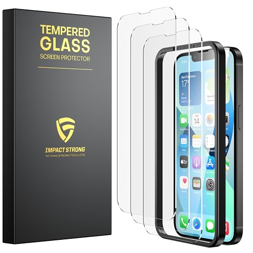 ImpactStrong Shatterproof Tempered Glass Screen Protector for iPhone 14 [Easy Installation Frame] [Bubble Free] [9H Hardness] [Full Coverage] Case Friendly, 6.1 Inch - (3-Pack)