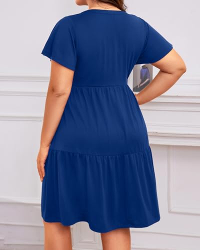 Image of Plus Size Summer Dress Casual Short Sleeve Button Midi Sun Dresses Women