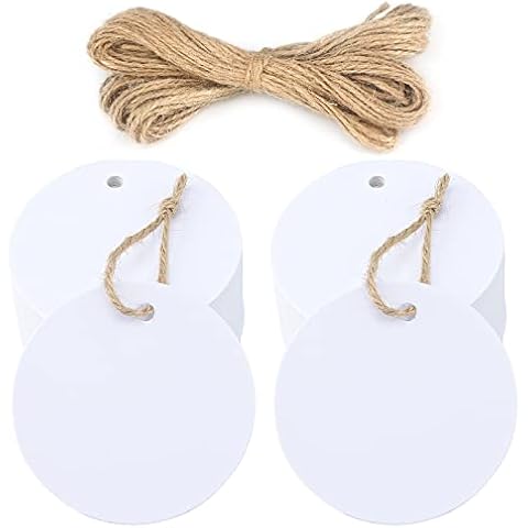 Round Tags,100 PCS Gift Tags,5.5 cm White Labels with Free 20 Meters Jute Twine for Crafts Hang Tags, Price Tags, DIY Tags Cover