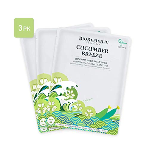 BioRepublic SkinCare Cucumber Breeze Facial Sheet Mask | Calm, Rejuvenate | Infused w/Organic Extracts & Vitamins to Leave Skin Smoother, Softer, & Hydrated (3)