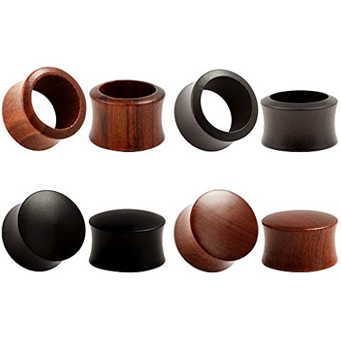 KUBOOZ(4 Pairs set) Nature Sandalwood Ebony Ear Plugs Tunnels Gauges Stretcher Piercings 9/16" Cover