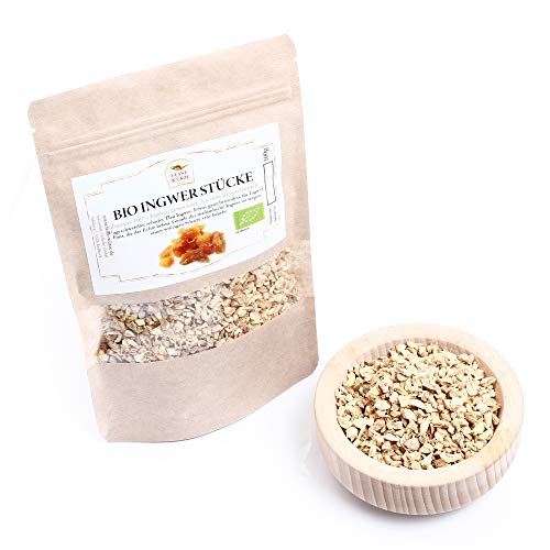 Ingwer getrocknet Bio |Ingwerstücke zum Backen, Kochen und Knabbern | Trockenfrüchte ohne Schwefel | 100g