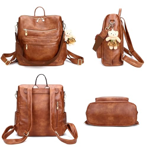 Image of Soperwillton Women Backpack Purse Shoulder Handbags Travel Bag Set 2pcs | Soft PU Leather,Large Capacity,Many Pockets,with a Functional Wallet,with a Detachable Shoulder Strap,Multipurpose Design