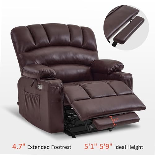 MCombo Power Lift Recliner Chair for Elderly, Lift Chair with Heat and Massage, Extra Wide Lift Recliner for Big People, Faux Leather R7096 (Medium-Wide, Dark Brown) - Thumbnail 7