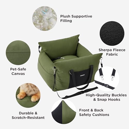 Lesure-Small-Dog-Car-Seat-for-Small-Dogs-Waterproof-Dog-Booster-Seat-for-Car-with-Storage-Pockets-and-Clip-On-Safety-Leash-and-Thickened-Memory-Foam-Filling-Pet-Travel-Carrier-Bed-Cypress-Green Lesure Small Dog Car Seat for Small Dogs Waterproof Dog Booster Seat for Car with Storage Pockets and Clip On Safety Leash and Thickened Memory Foam Filling Pet Travel Carrier Bed Cypress Green