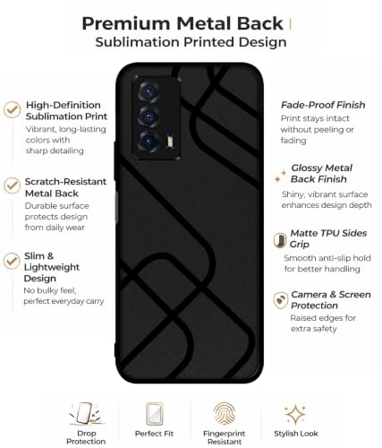 Image of Zig-Zag Black Line Design Premium 2D Printed Metal Back Case Cover for iQOO Z5 5G