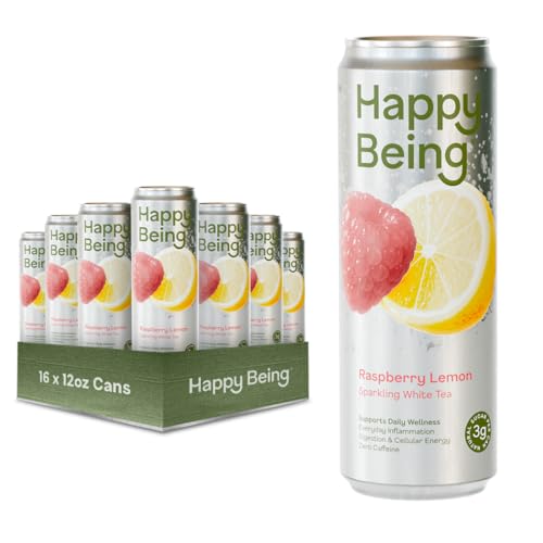 Happy Being Raspberry Lemon Sparkling Tea, Antioxidant, 12oz 16 Pack