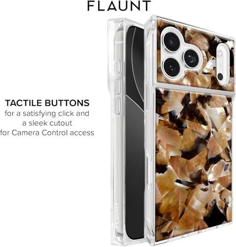 Image of FLAUNT Official Square iPhone 17 Pro Max Case - Brown Abalone | Phone Cover for iPhone 17 Pro Max - Compatible w /MagSafe and Wireless Charging - Drop-Tested Shockproof Designer Hard Cover