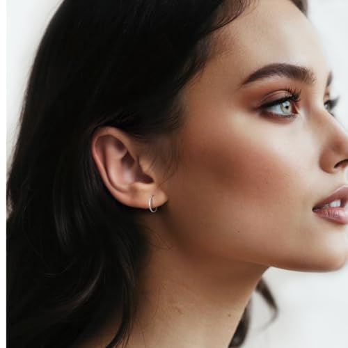 925 Sterling Silver Seamless Diamond Cut Twist Sleeper Hoop Earrings - Hypoallergenic 18G Hinged Hoops for Continuous Wear (8mm to 14mm) - Unisex Women Men Body Jewelry for Ears 6