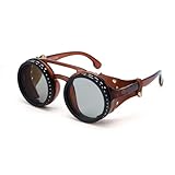 OUANGANC Adjustable Tint Sunglasses,Polarized Retro Round Steampunk 1-9 Gears ND Filter Lenses Sunglasses with leather side shields, All Season Beach Shady Fishing Driving Skiing