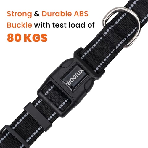 Image of WOOFLIX Reflective Dog Leash And Collar Combo Set|Dog Collar & Anti Slip Padded Handle Leash For Dogs|Highly Reflective|Dog Rope For Medium & Large Dogs|(Leash 6.5 Ft. + Collar Xl, Black, 18 Cm)