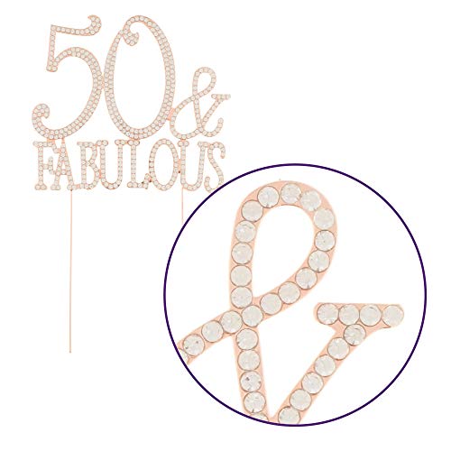 Ella Celebration 50 & Fabulous Cake Topper for 50th Birthday Party Rose Gold Decoration Supplies (50 & Fabulous Rose Gold)