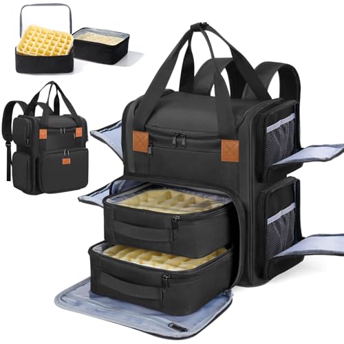 Yokilly Sac pour Rangement Vernis à Ongle: Grande Double Couche Rangement Vernis à Ongle pour 84 Bouteilles (15 ML) et Une Lampe à Ongles (Noir, Très Grand)