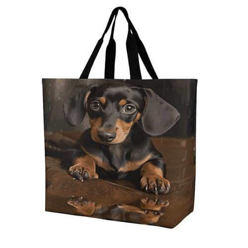 Women's Multi-Functional Shopping Bag，Cute Dachshund Printing Messenger Bag Shoulder Bag for Travel, Work, Shopping & Parties with Inner Pocket, Grocery Bag Lightweight & Water-Resistant