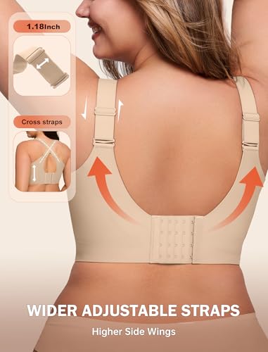 Bras for Women Supportive Wireless Push Up Bra Full Coverage No Underwear Seamless Plus Size for Older Women（Skin,XL4