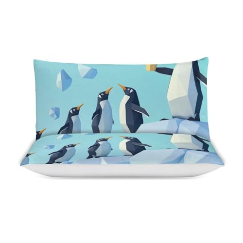 Juego de cama de pingüinos de 3 piezas con microfibra y dos fundas 80x80 cm 4