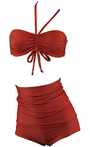Bikini A2001 vintage pour des vacances à la mer avec ce maillot Aloha rouge dos nu