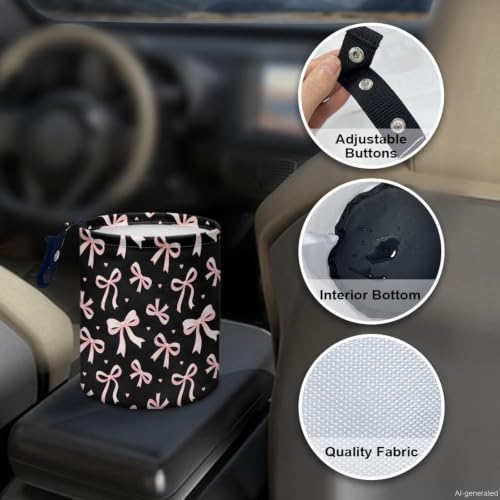 Image of Halloween Cute Bow Print Car Trash Can Cute Garbage Bin Hanging Portable Dustbin Bin Waste Basket Collapsible Small Trash Can Easy to Clean